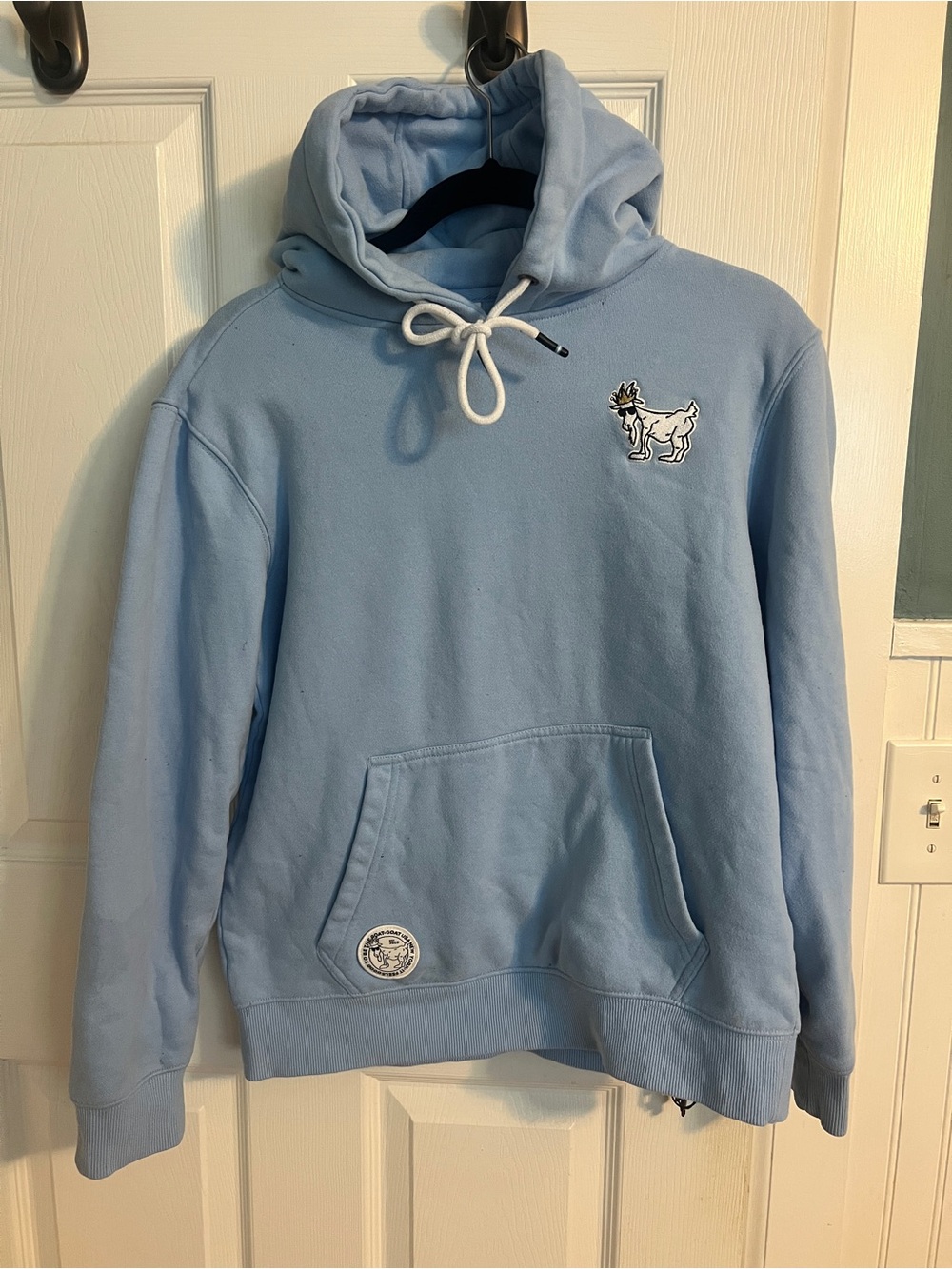 Light Blue Kids' Pullover Hoodie with Goat Patch